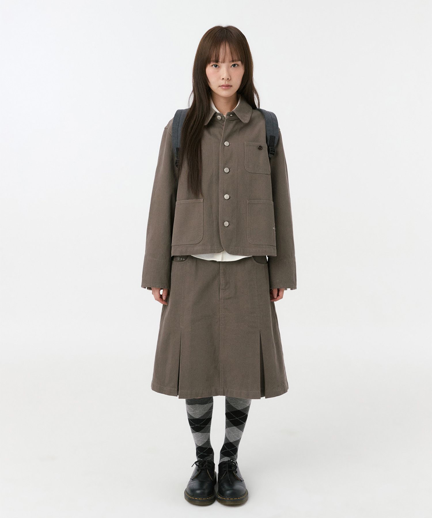 오헤시오(OHESHIO) LAYERED COLLAR DOUBLE WOOL COAT, CHARCOAL