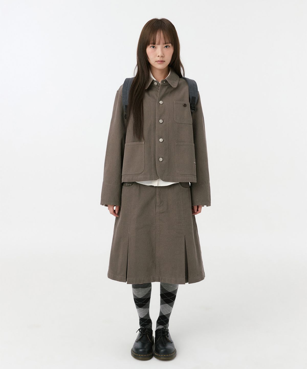 오헤시오(OHESHIO) ROUND COLLAR COTTON JACKET, BROWN KHAKI