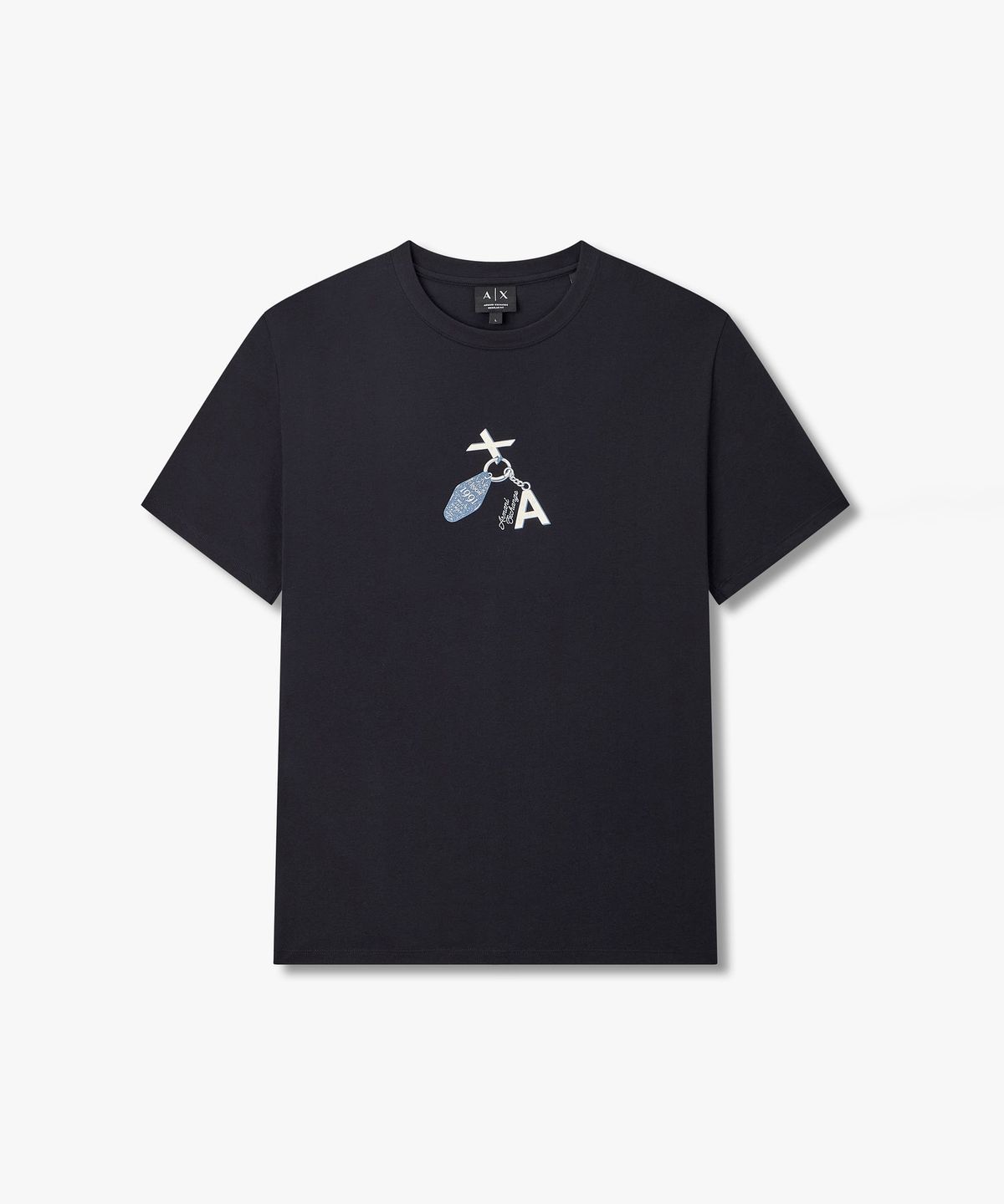 아르마니 익스체인지(ARMANI EXCHANGE) 남성 AX 키링 그래픽 숏 슬리브 티셔츠 _다크 네이비_A416130045