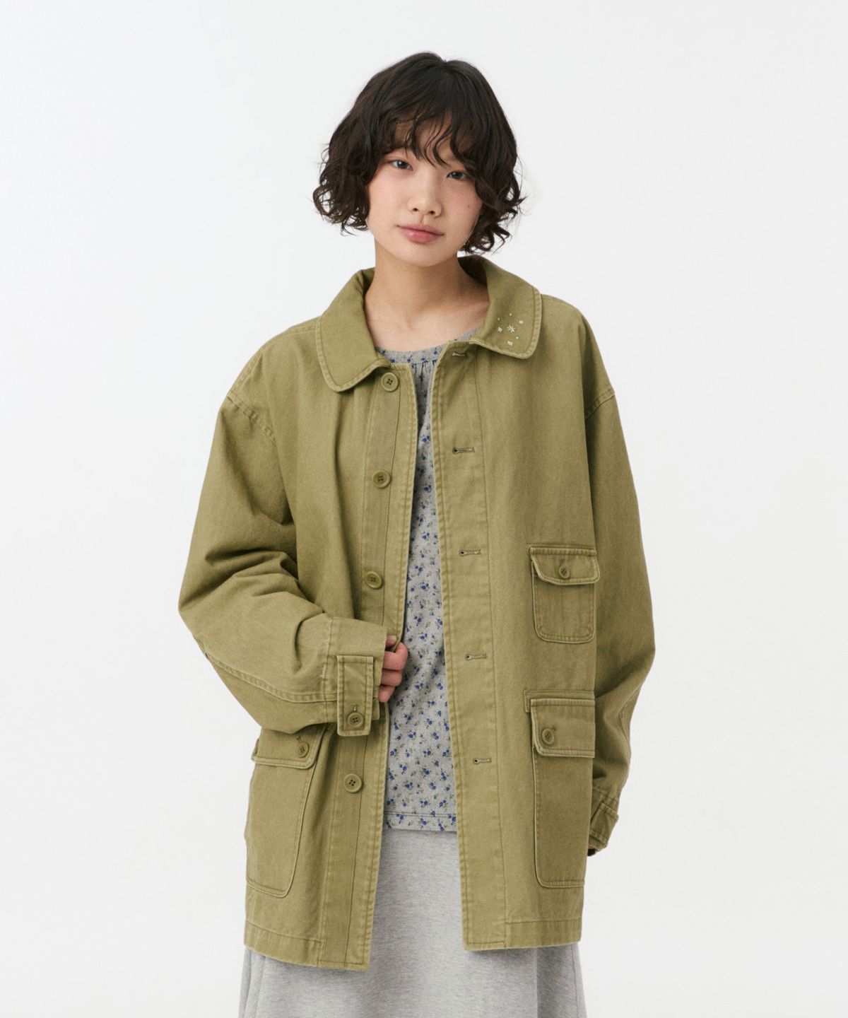 오헤시오(OHESHIO) STAR FLORAL WASHED COTTON JACKET, OLIVE