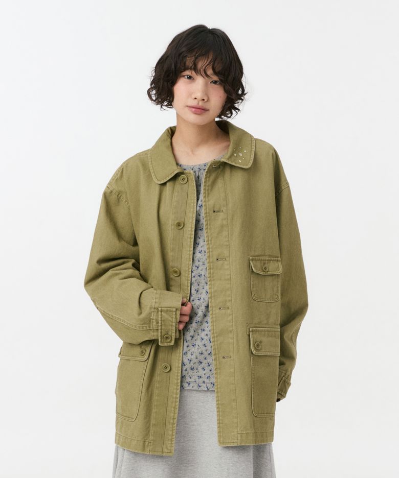STAR FLORAL WASHED COTTON JACKET, OLIVE