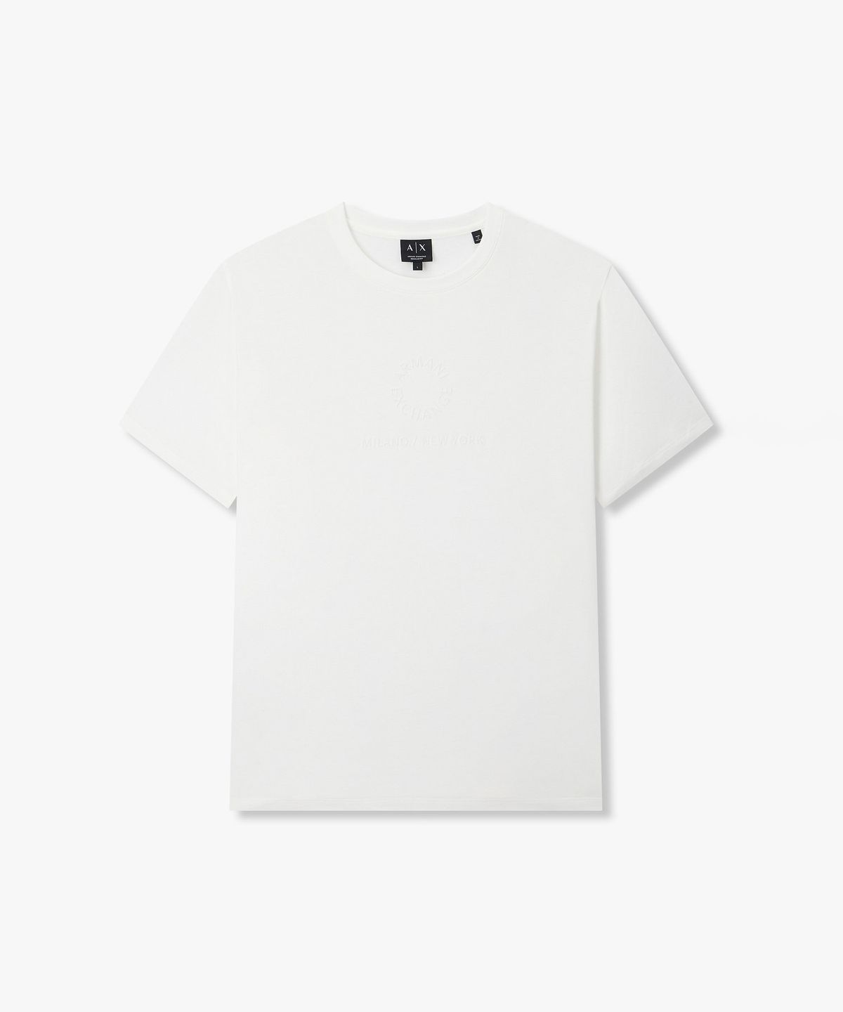아르마니 익스체인지(ARMANI EXCHANGE) 남성 엠보 로고 디테일 코튼 티셔츠 _오프 화이트_A416130032