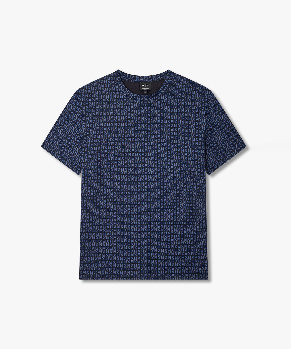 아르마니 익스체인지(ARMANI EXCHANGE) 남성 올오버 모노그램 로고 코튼 티셔츠 _블루_A416130022