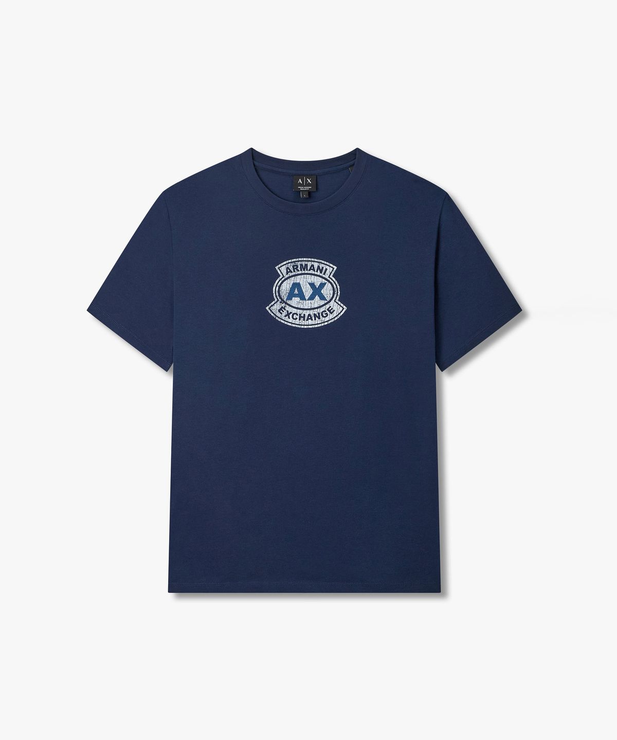 아르마니 익스체인지(ARMANI EXCHANGE) 남성 빈티지 프린트 엠블럼 로고 티셔츠 _다크 블루_A416130021