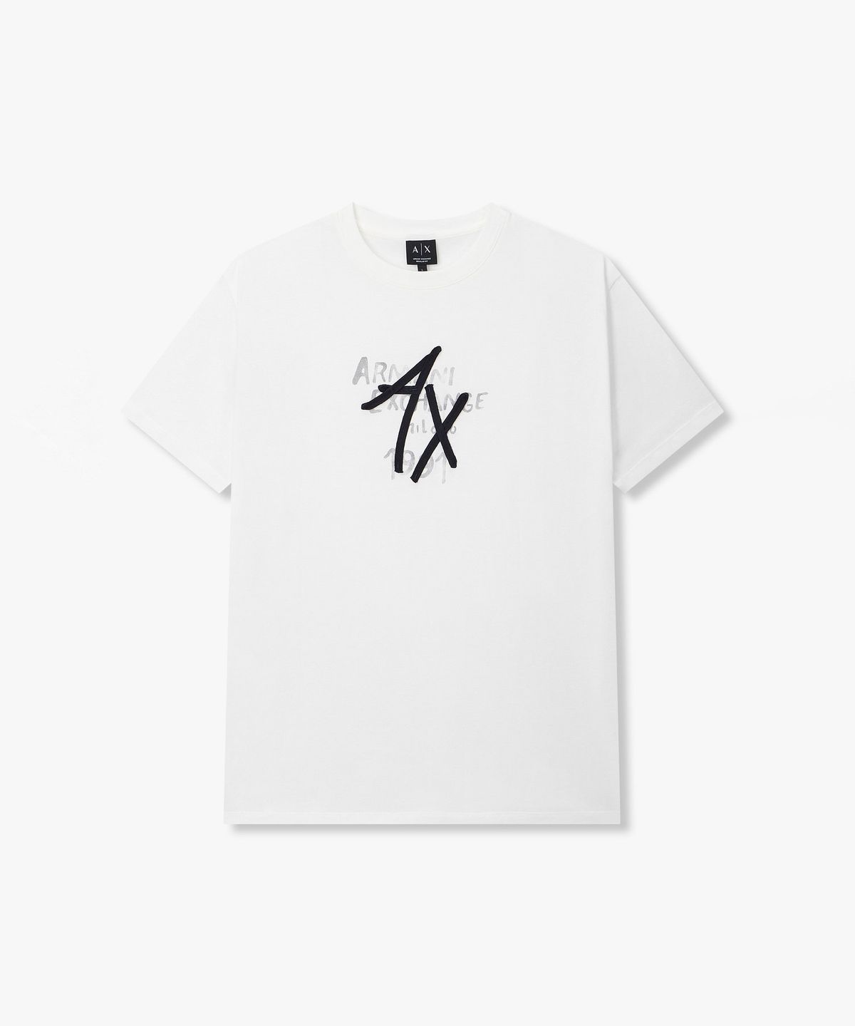 아르마니 익스체인지(ARMANI EXCHANGE) 남성 헤링본 웨빙 로고 디테일 티셔츠 _화이트_A416130014