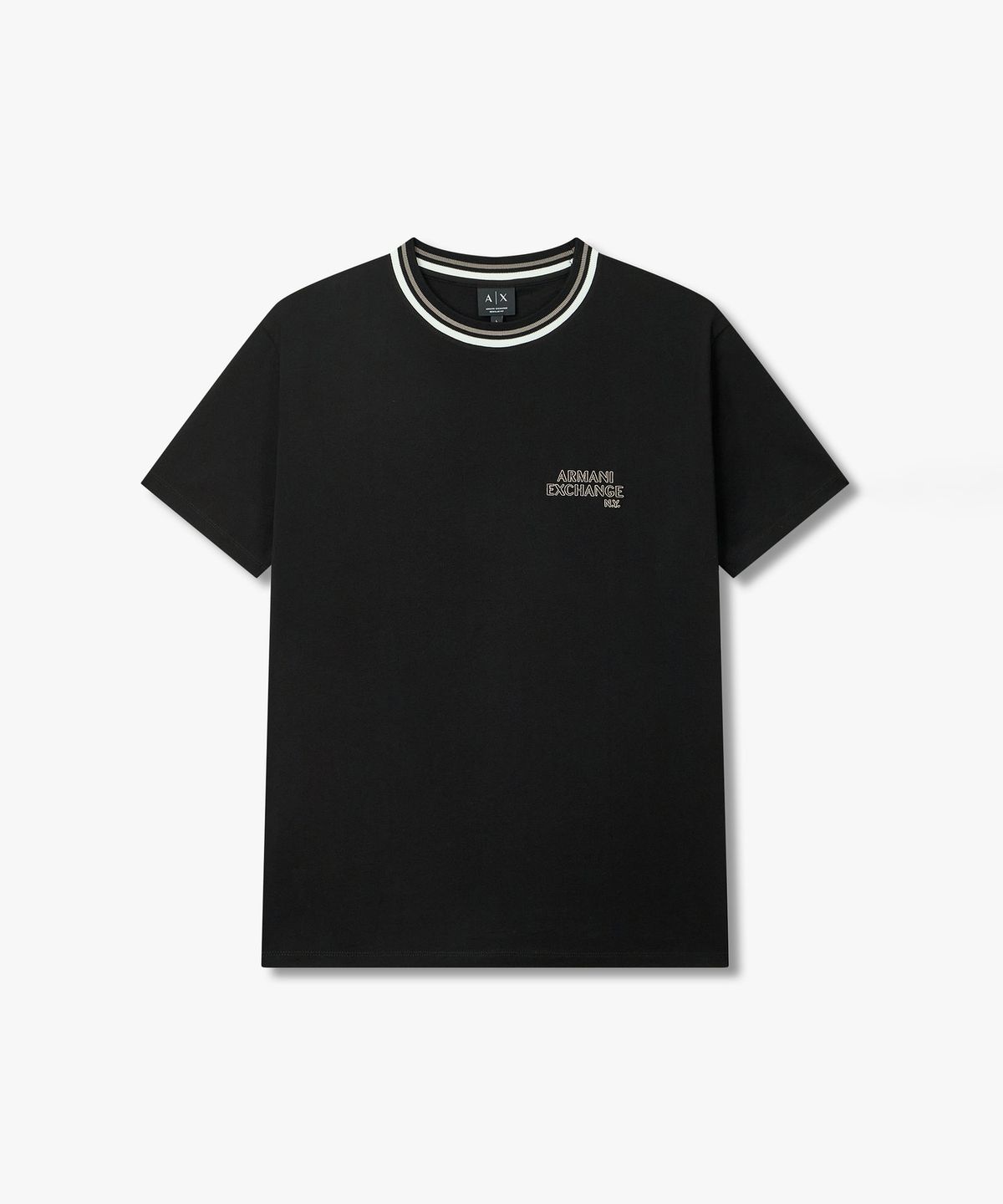 아르마니 익스체인지(ARMANI EXCHANGE) 남성 배색 립 니트 크루넥 티셔츠 _블랙_A416130007