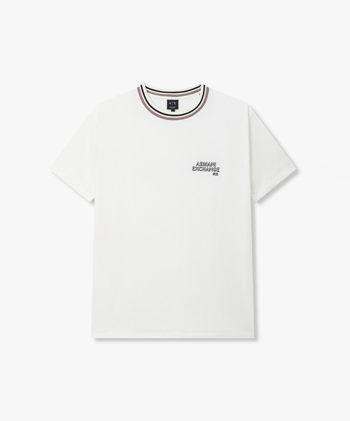 아르마니 익스체인지(ARMANI EXCHANGE) 남성 배색 립 니트 크루넥 티셔츠 _화이트_A416130006
