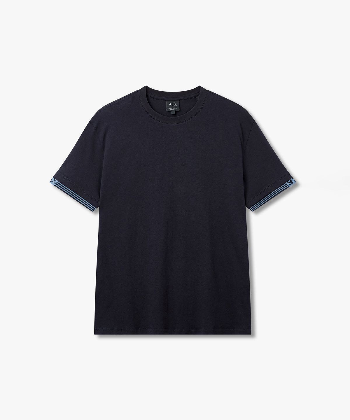 아르마니 익스체인지(ARMANI EXCHANGE) 남성 스트라이프 트리밍 티셔츠 _다크 네이비_A416130037