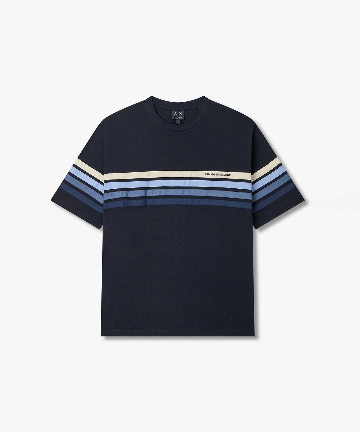 아르마니 익스체인지(ARMANI EXCHANGE) 남성 스트라이프 레귤러 핏 티셔츠 _다크 네이비_A416130031