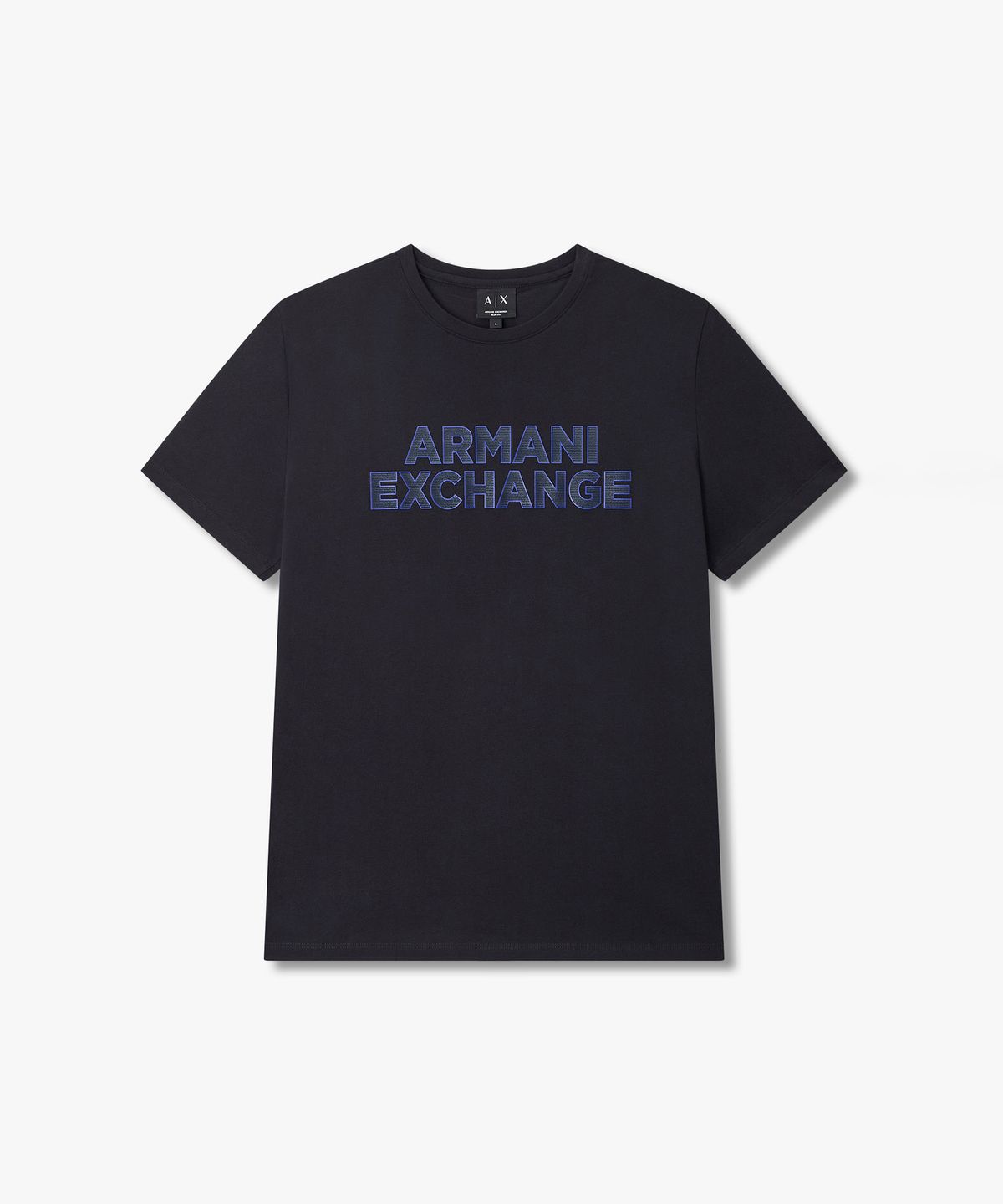 아르마니 익스체인지(ARMANI EXCHANGE) 남성 텍스처드 로고 크루넥 티셔츠 _다크 네이비_A416130009