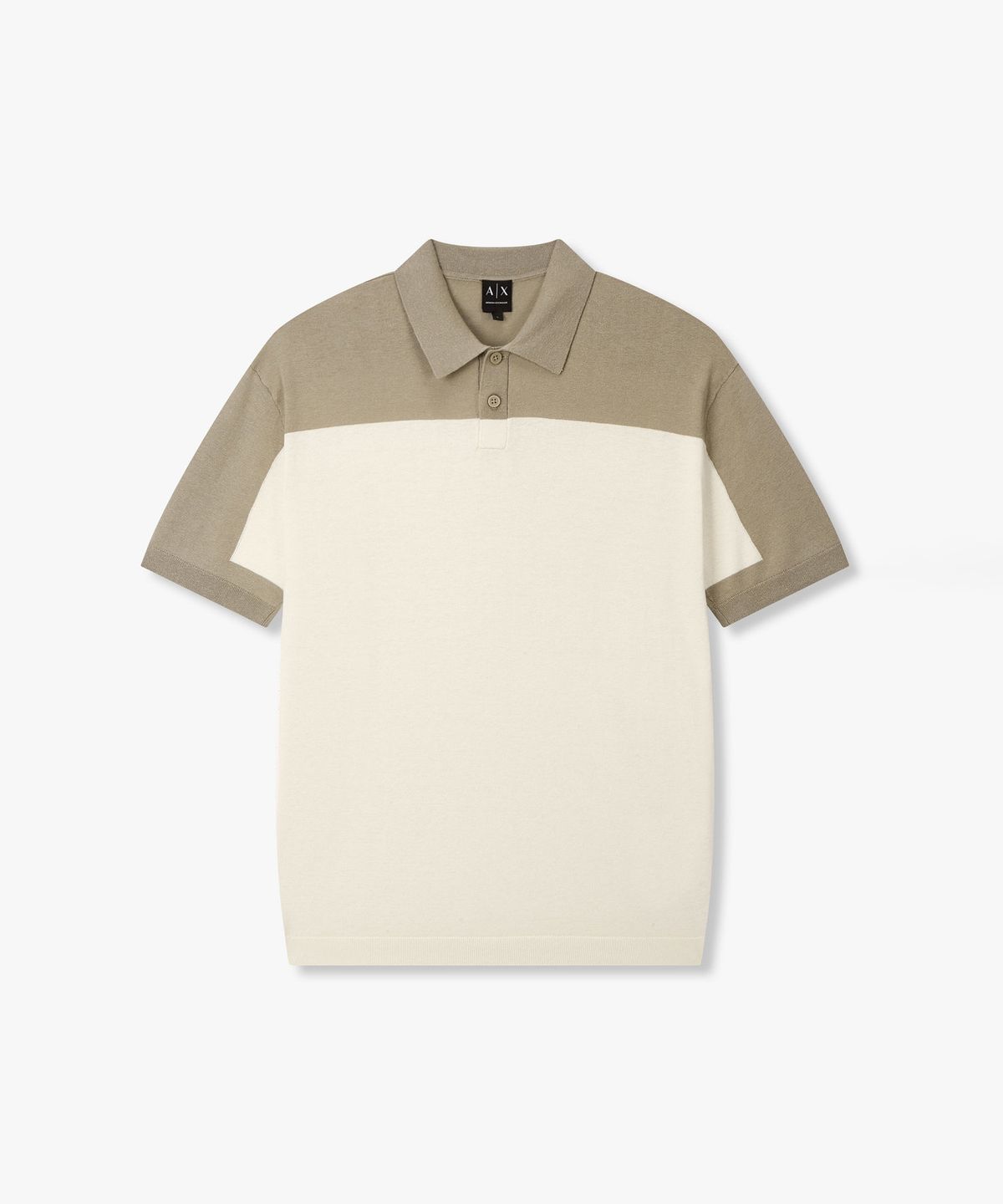 아르마니 익스체인지(ARMANI EXCHANGE) 남성 린넨 블렌드 배색 폴로 니트 _크림_A416132005