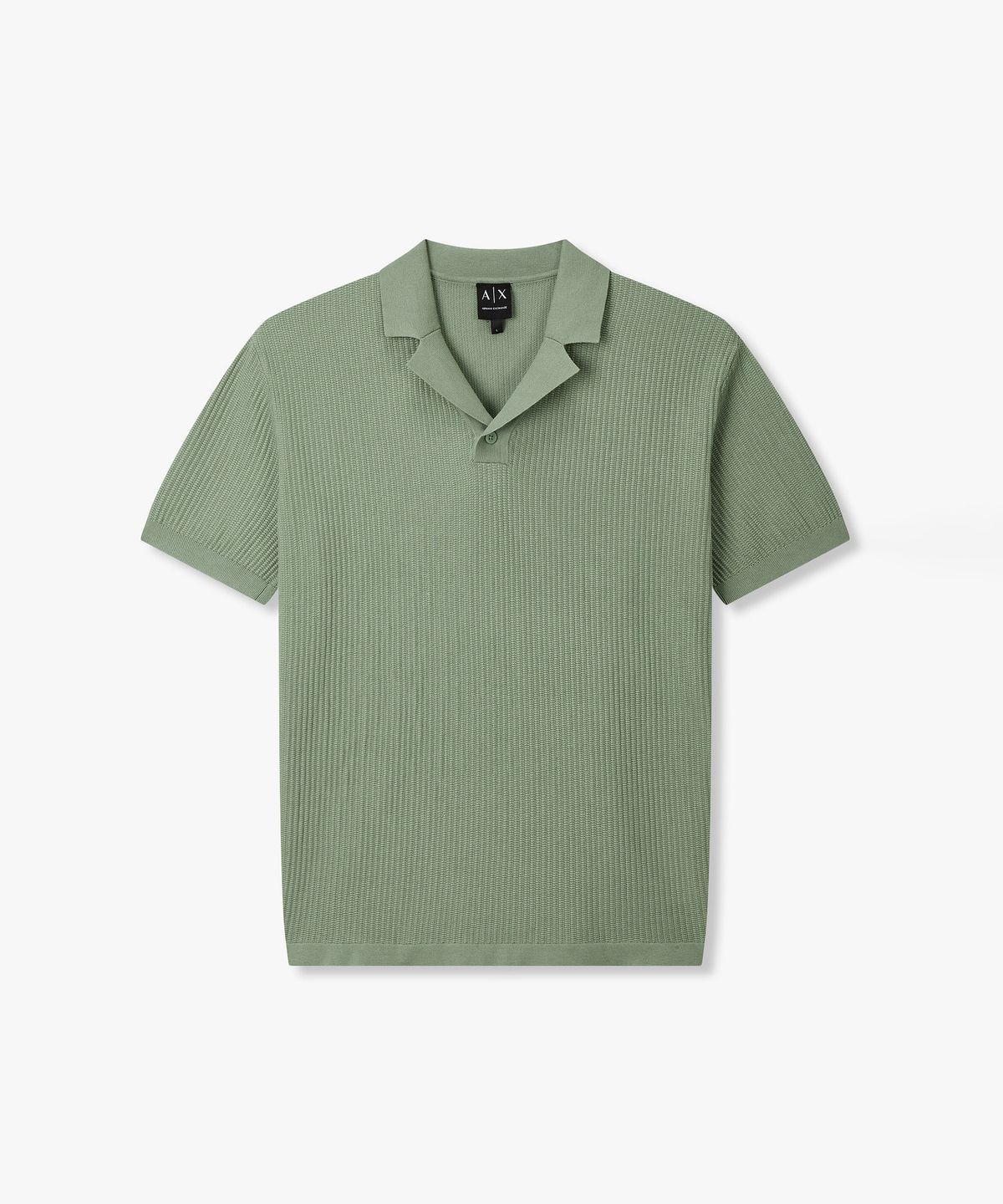 아르마니 익스체인지(ARMANI EXCHANGE) 남성 오픈 카라 숏 슬리브 니트 _그린_A416132003