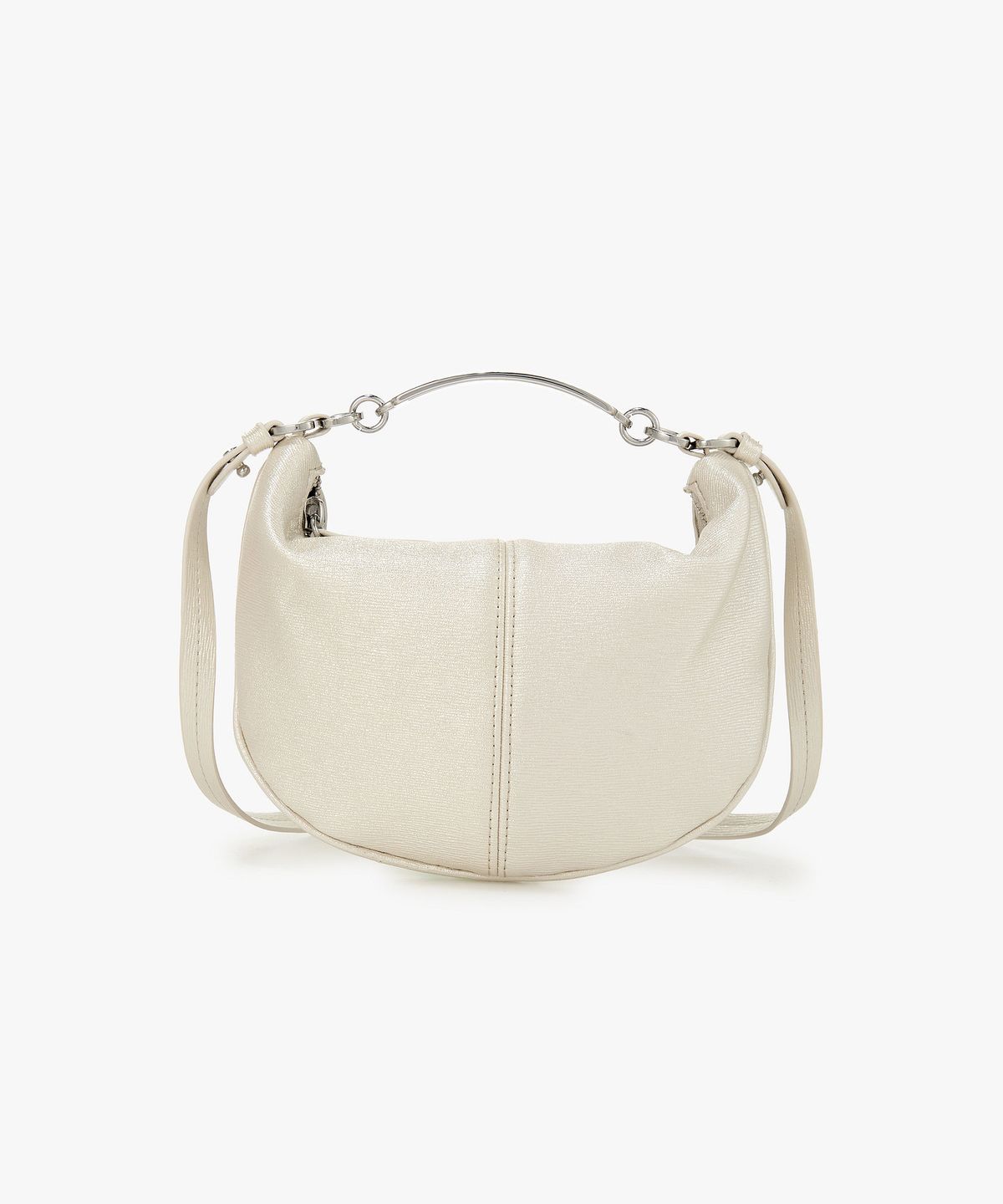 아르마니 익스체인지(ARMANI EXCHANGE) 여성 로고 핸들 샤이닝 미니 백 _라이트 베이지_A425370504