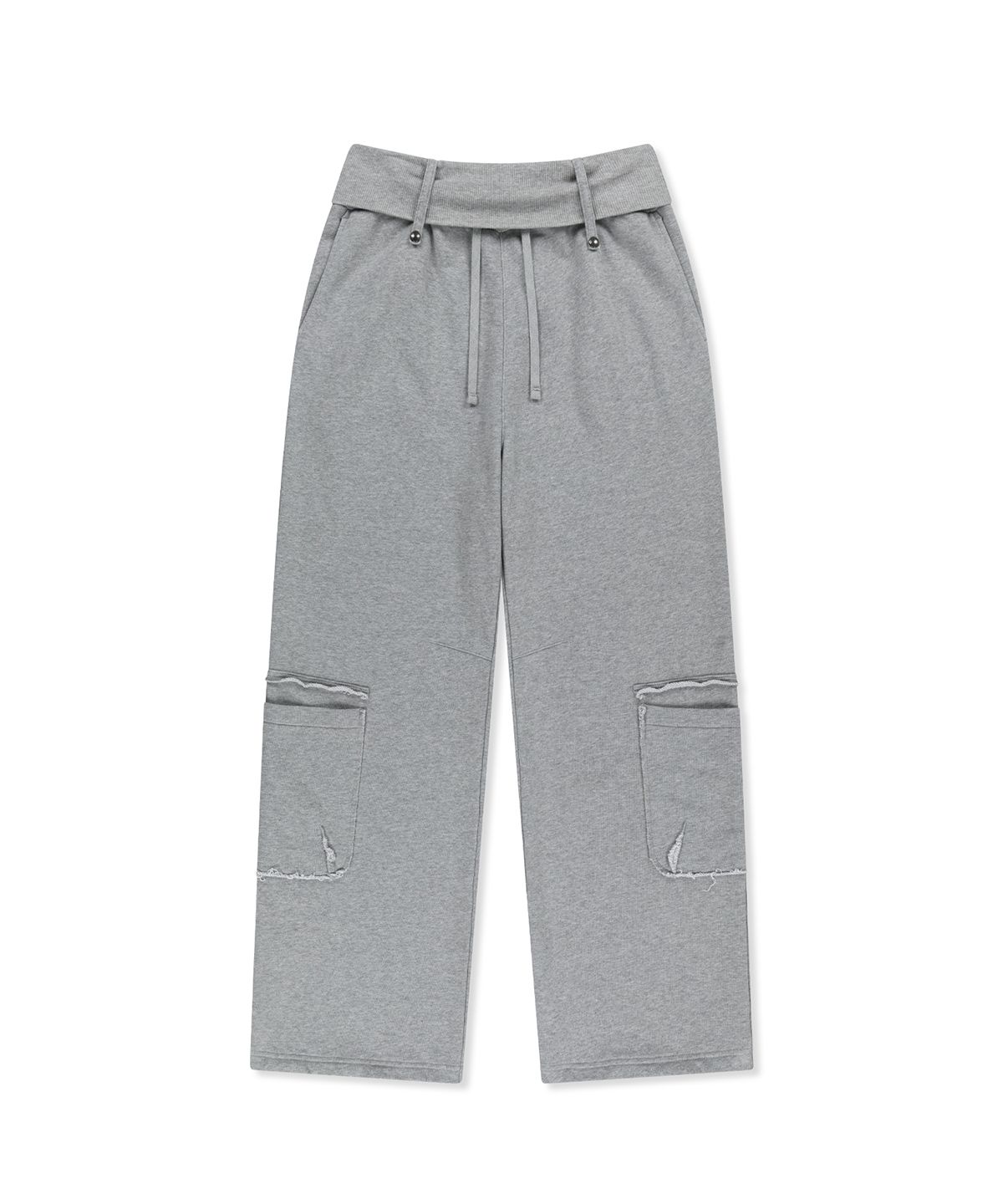 마뗑킴(MATIN KIM) MIXED WAFFLE FOLDOVER WAIST JERSEY PANTS IN GREY