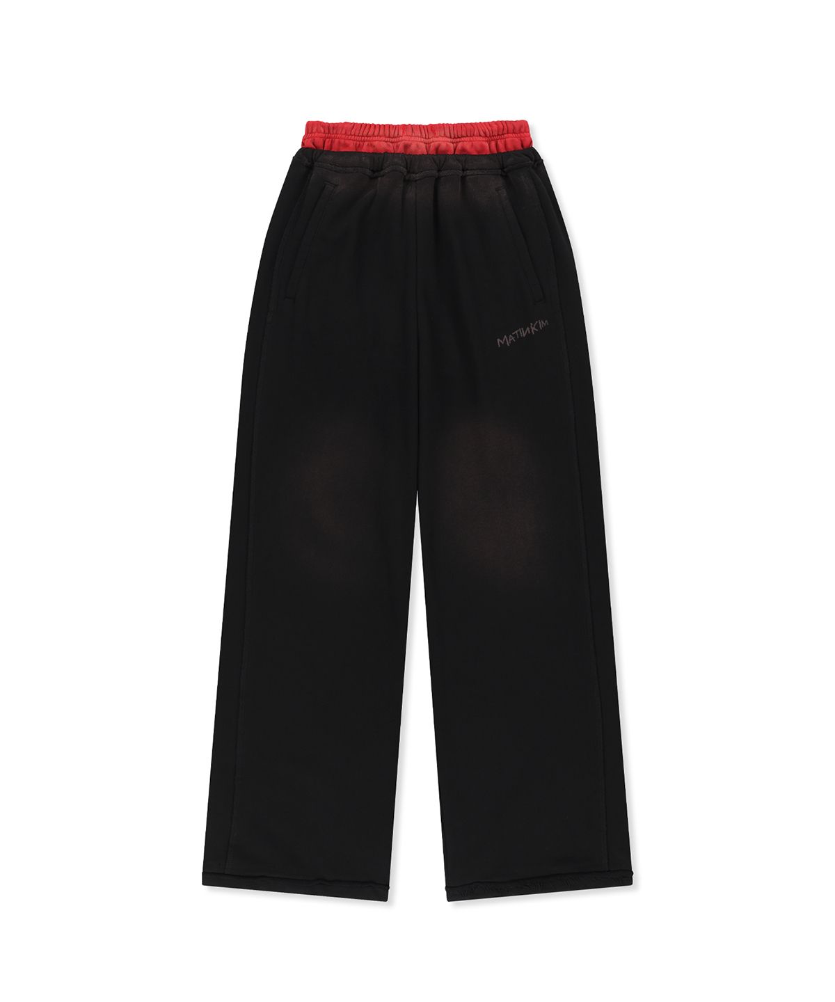 마뗑킴(MATIN KIM) VINTAGE WASHED COLOR CONTRAST SWEATPANTS IN BLACK