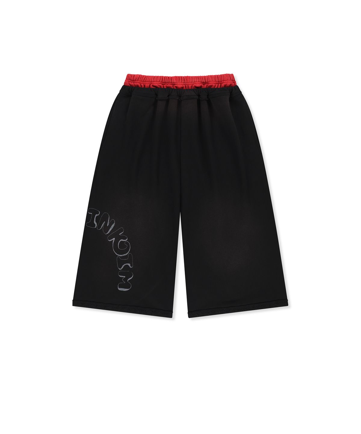 마뗑킴(MATIN KIM) VINTAGE WASHED COLOR CONTRAST BERMUDA SWEATPANTS IN BLACK