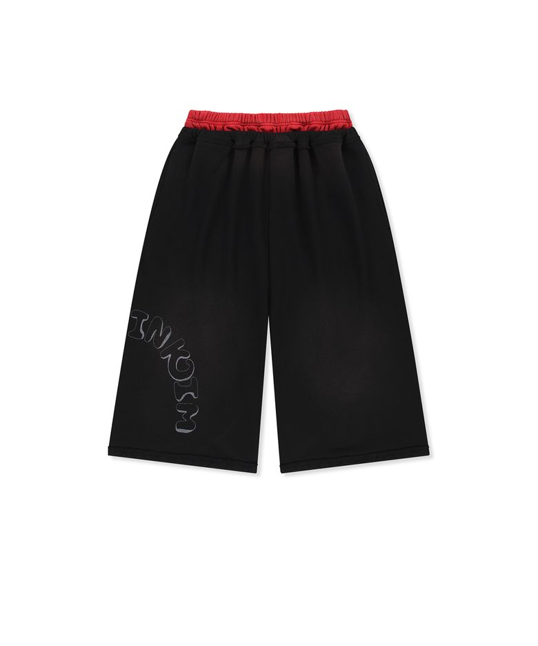 VINTAGE WASHED COLOR CONTRAST BERMUDA SWEATPANTS IN BLACK