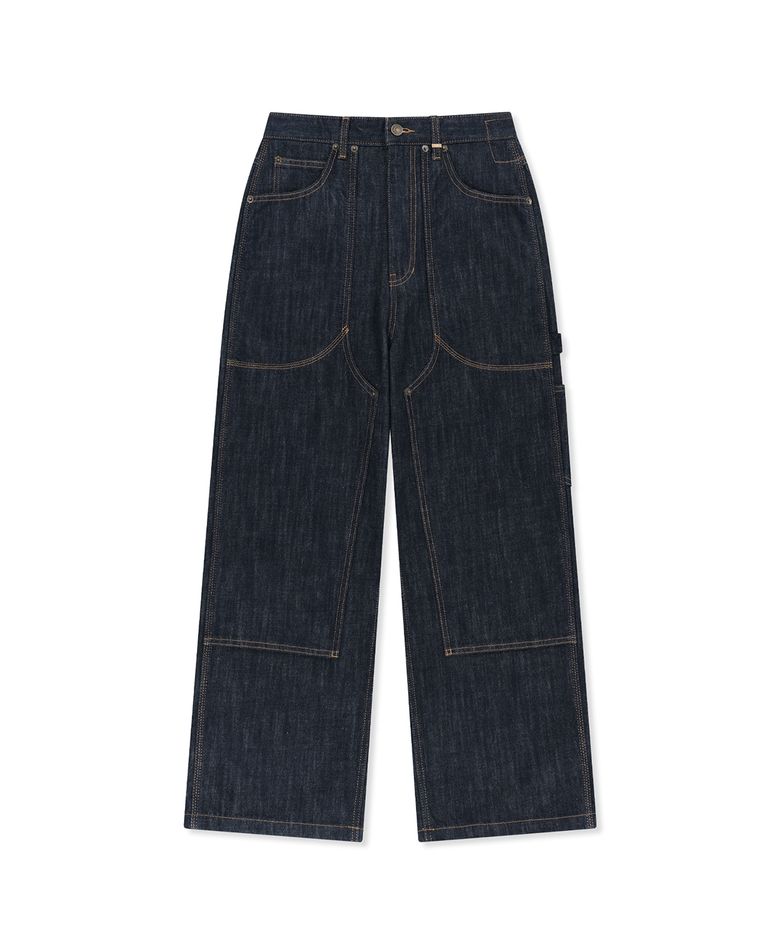 PANEL STITCH DENIM PANTS IN DARK NAVY