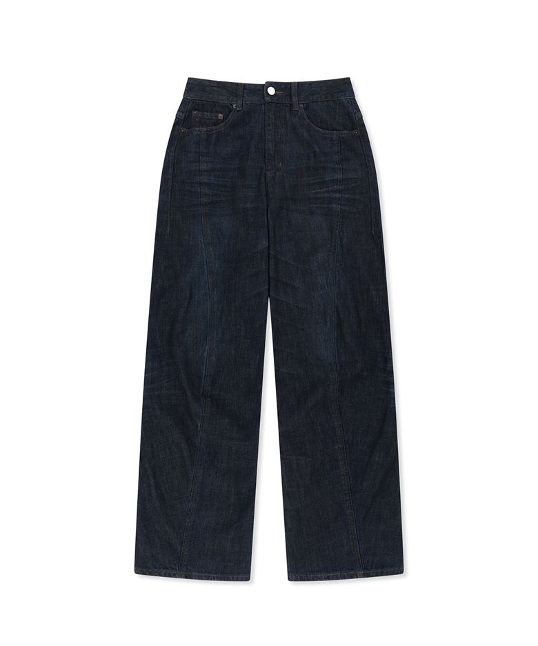 TWISTED VOLUME COATED DENIM PANTS IN DARK NAVY