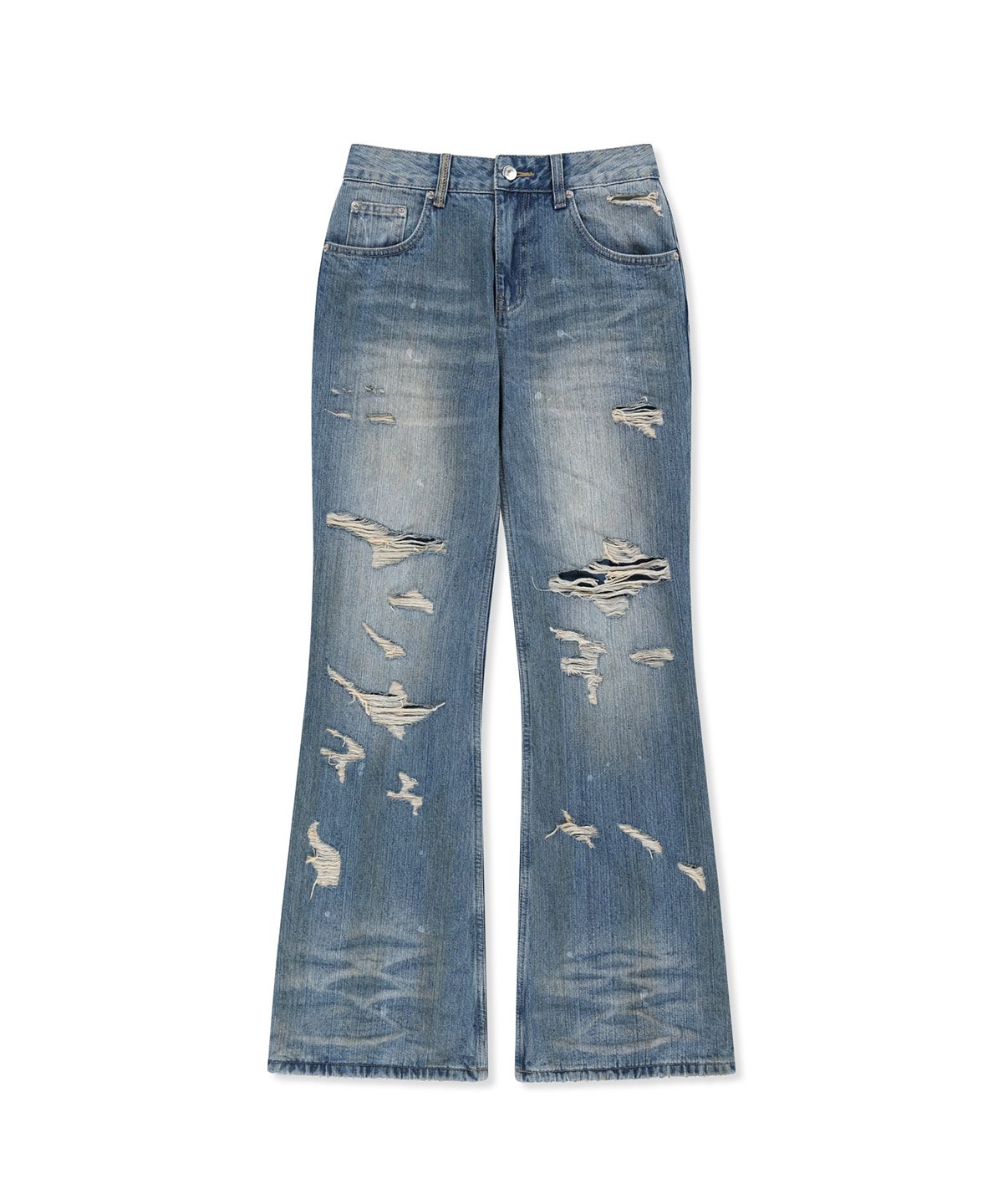 마뗑킴(MATIN KIM) SLUB DAMAGE BOOTCUT DENIM PANTS IN BLUE