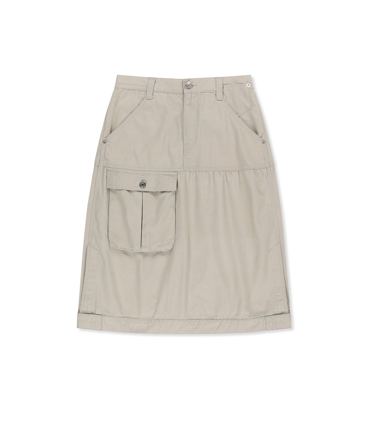 마뗑킴(MATIN KIM) VINTAGE POCKET MIDI SKIRT IN LIGHT BEIGE