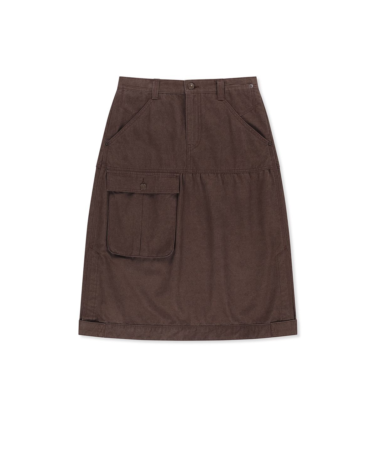 마뗑킴(MATIN KIM) VINTAGE POCKET MIDI SKIRT IN BROWN