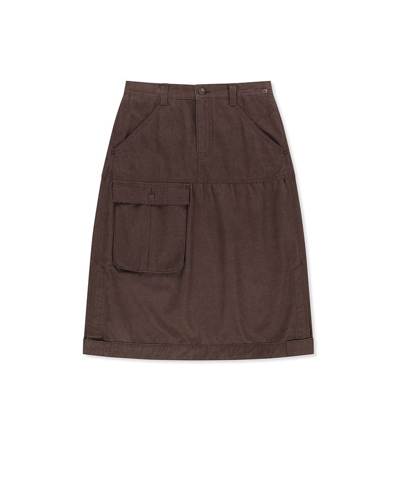 VINTAGE POCKET MIDI SKIRT IN BROWN