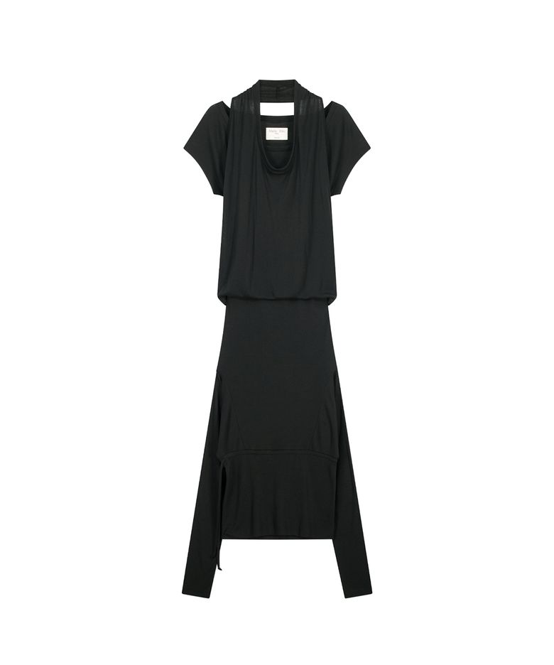 TWO WAY LAYERED JERSEY DRESS IN BLACK