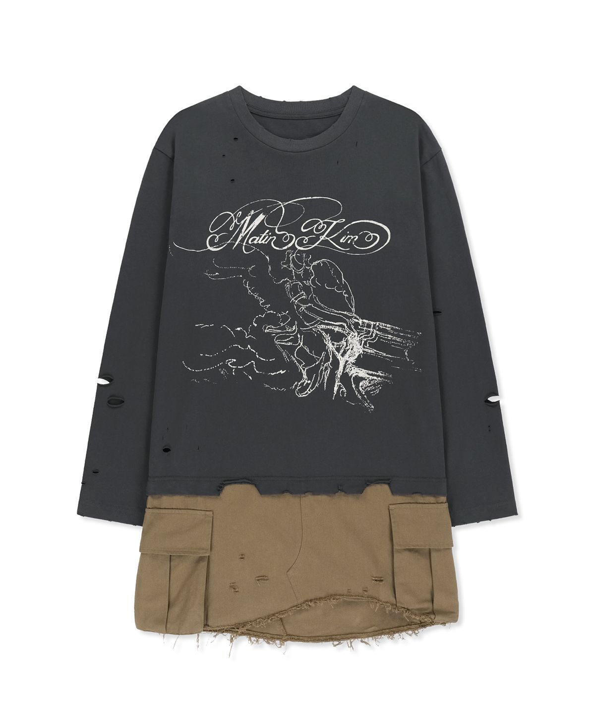 마뗑킴(MATIN KIM) GRAPHIC TOP COMBO DRESS IN CHARCOAL