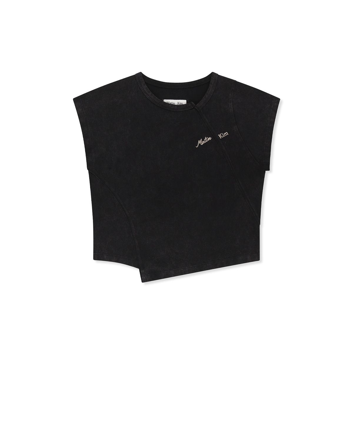 마뗑킴(MATIN KIM) CURVED CUT SLIM TOP IN BLACK