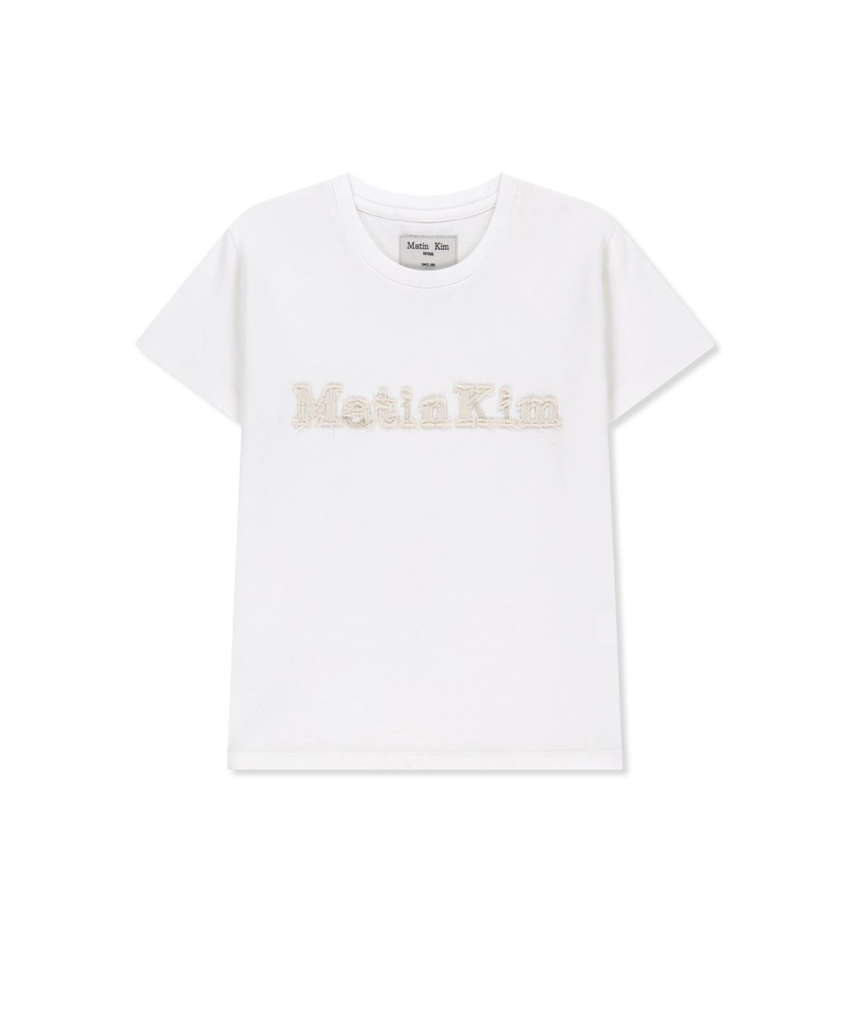 마뗑킴(MATIN KIM) APPLIQUE LOGO SLIM TOP IN WHITE