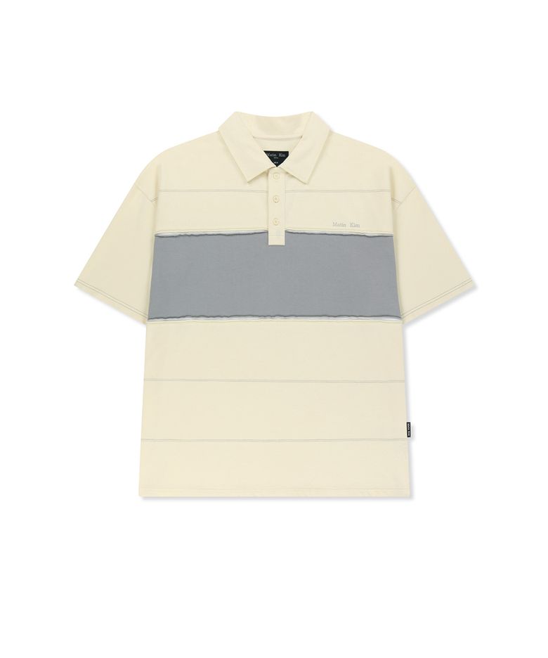CUT OUT BLOCK COLLAR TOP FOR MEN IN IVORY