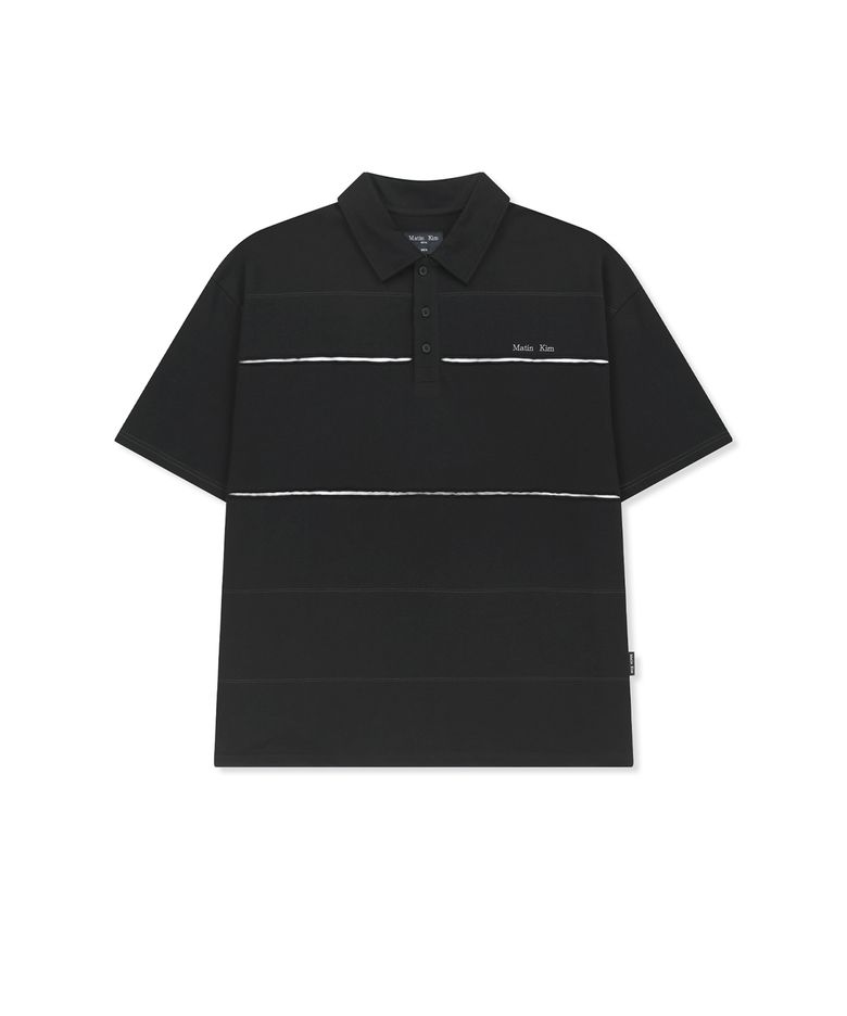 CUT OUT BLOCK COLLAR TOP FOR MEN IN BLACK