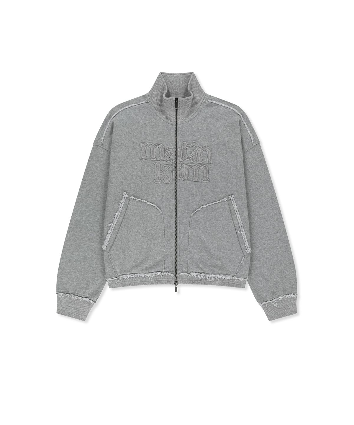 마뗑킴(MATIN KIM) MIXED WAFFLE APPLIQUE LOGO ZIP UP IN GREY