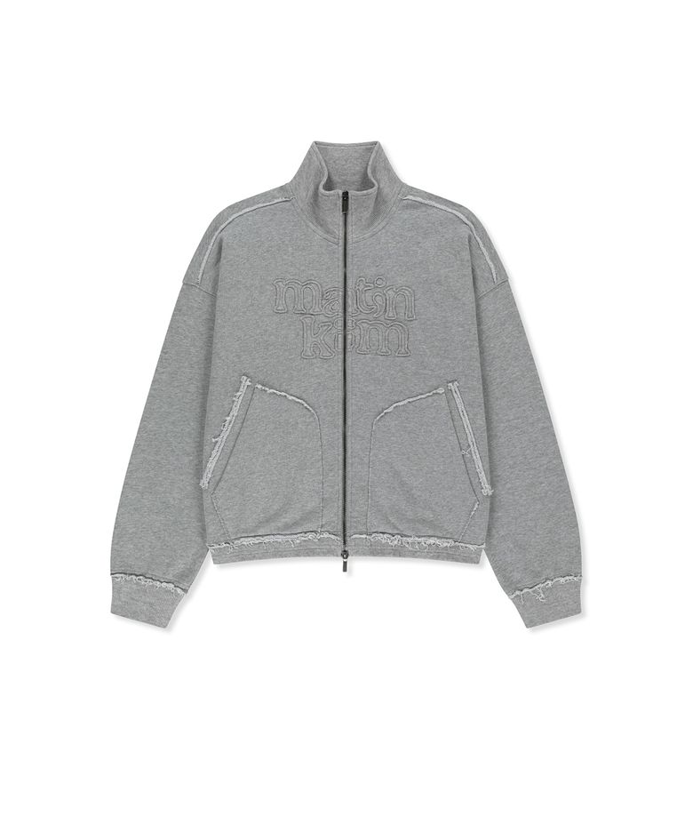MIXED WAFFLE APPLIQUE LOGO ZIP UP IN GREY