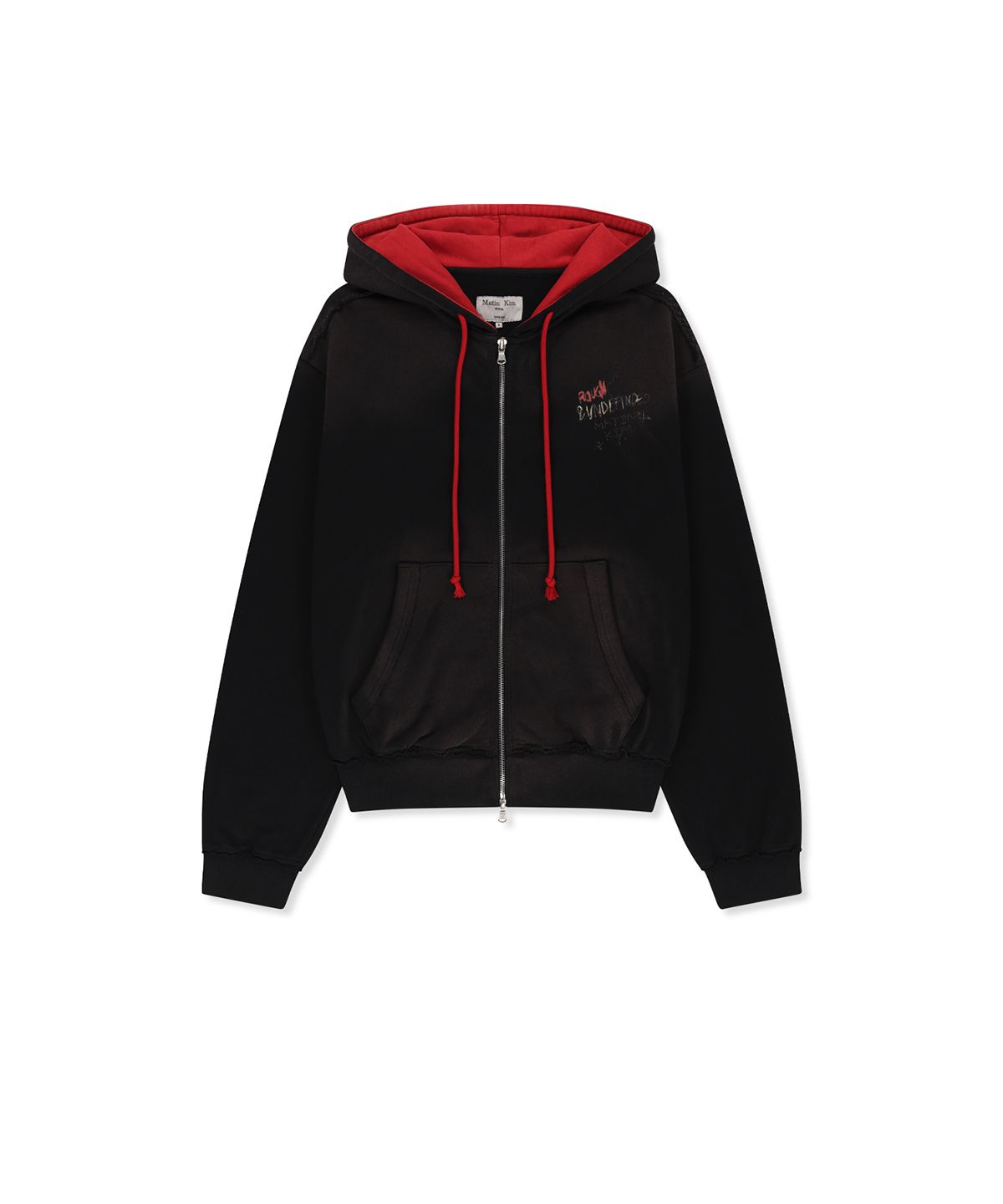 마뗑킴(MATIN KIM) VINTAGE WASHED COLOR CONTRAST HOODY ZIP UP IN BLACK