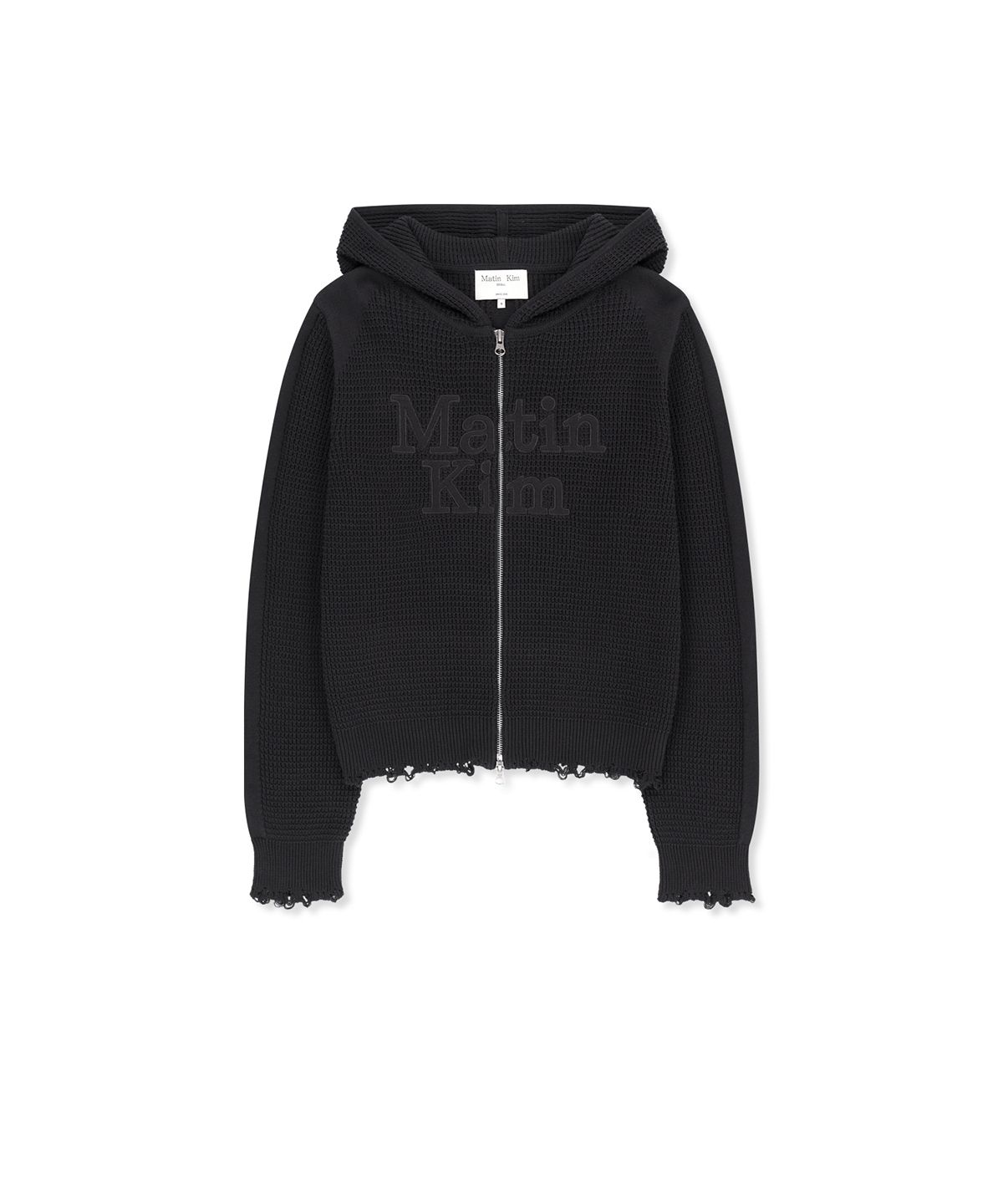 마뗑킴(MATIN KIM) WAFFLE TEXTURE HOODY KNIT ZIP UP IN CHARCOAL