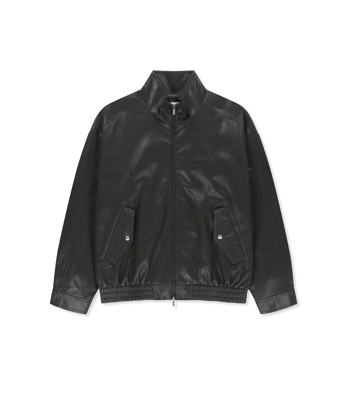 마뗑킴(MATIN KIM) SMALL LOGO FAUX LEATHER HIGH NECK JUMPER IN DARK BROWN