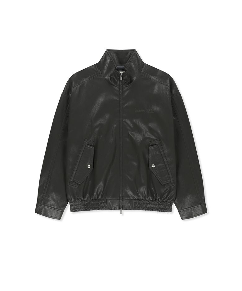 SMALL LOGO FAUX LEATHER HIGH NECK JUMPER IN DARK BROWN