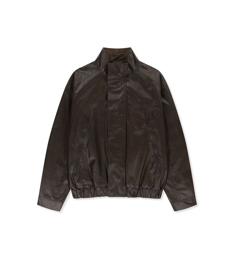 WAXED HIGH NECK JUMPER IN BROWN