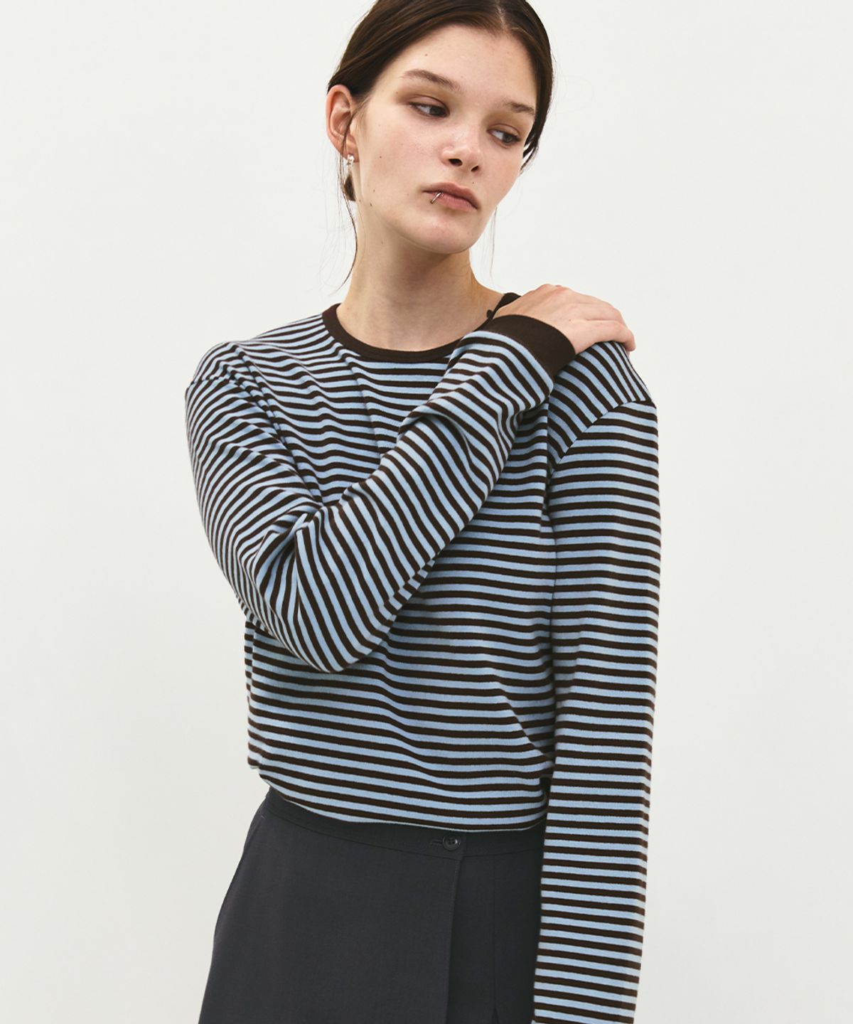 러프사이드 화이트라벨(ROUGH SIDE WHITE LABEL) Comfy Stripe Long Sleeve Sky Blue