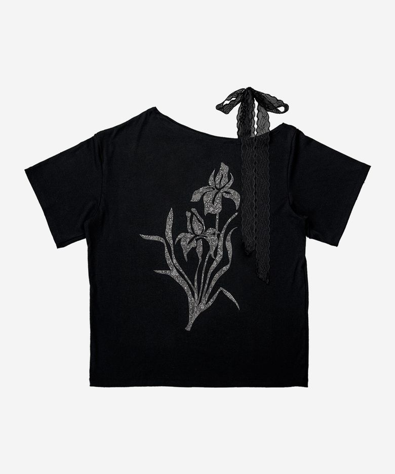 Iris Lace Ribbon Tee #Black(黑)