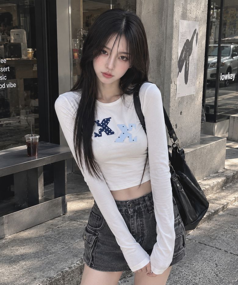 KK 도트 패치 코지 긴팔티(2color)
