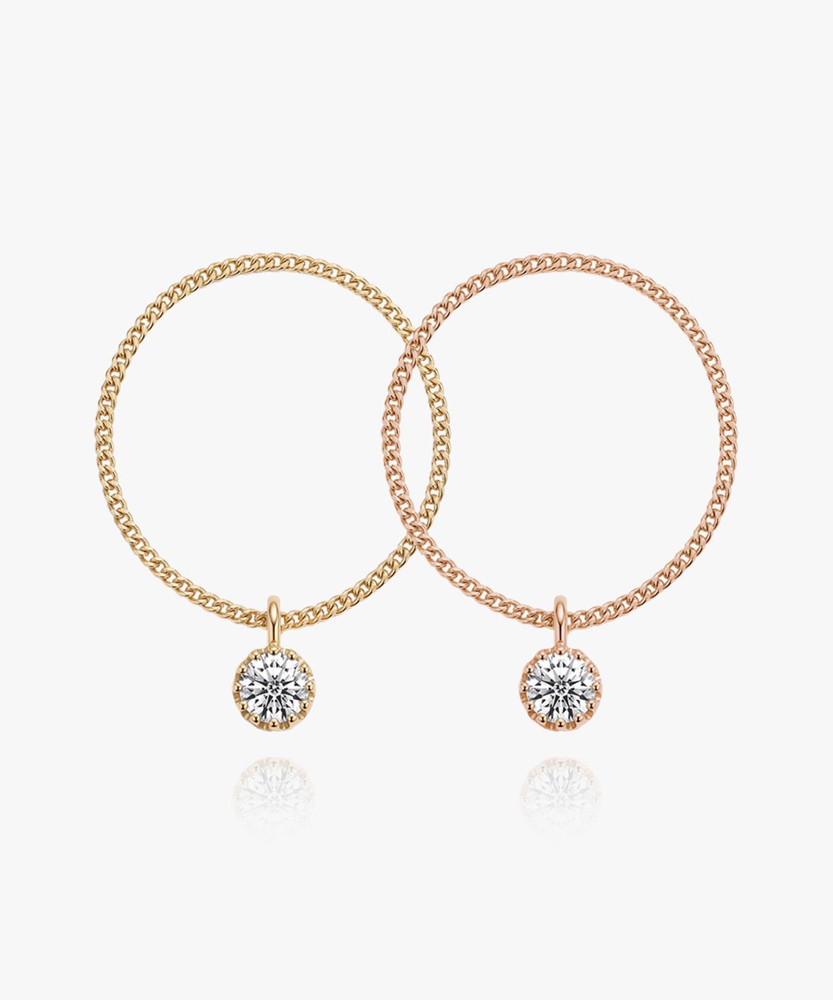 엘렌쥬얼리(HELENE JEWELRY) 14K 18K 랩 다이아몬드 미니 커브 체인 금 반지
