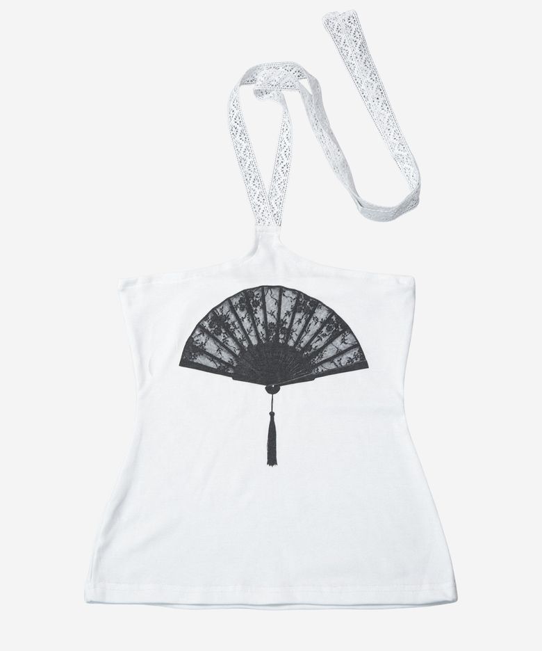 Lace Fan Halter Top #White(白)