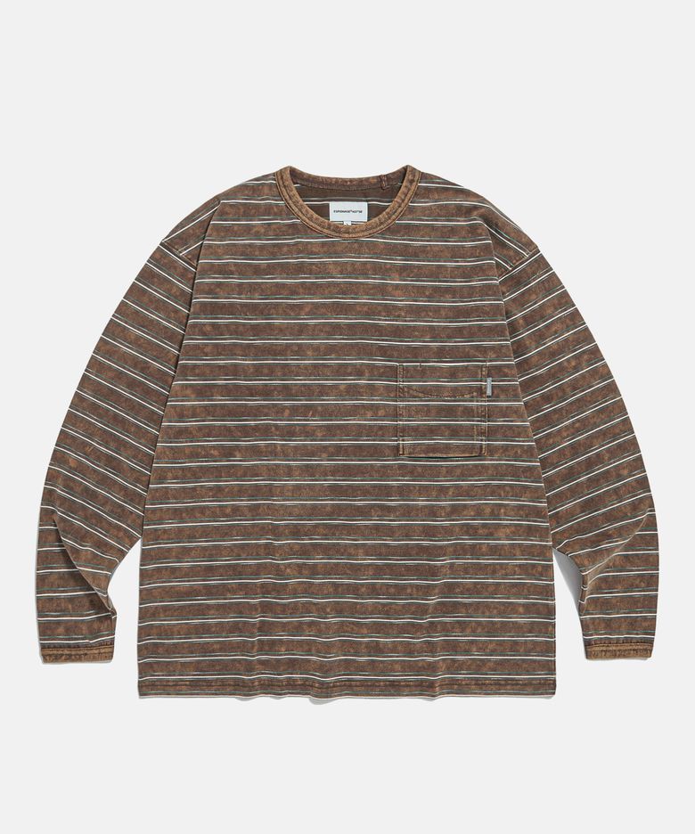 Vintage Washed Border L/S Tee Brown