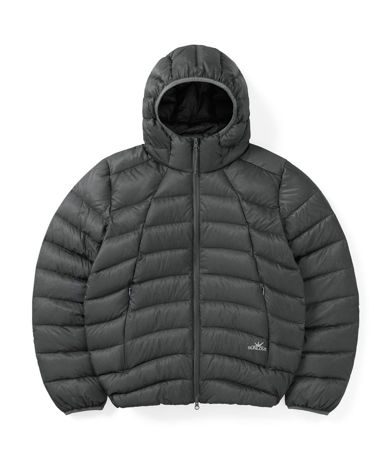 Hooded Fly Light Down Jacket Dark Grey