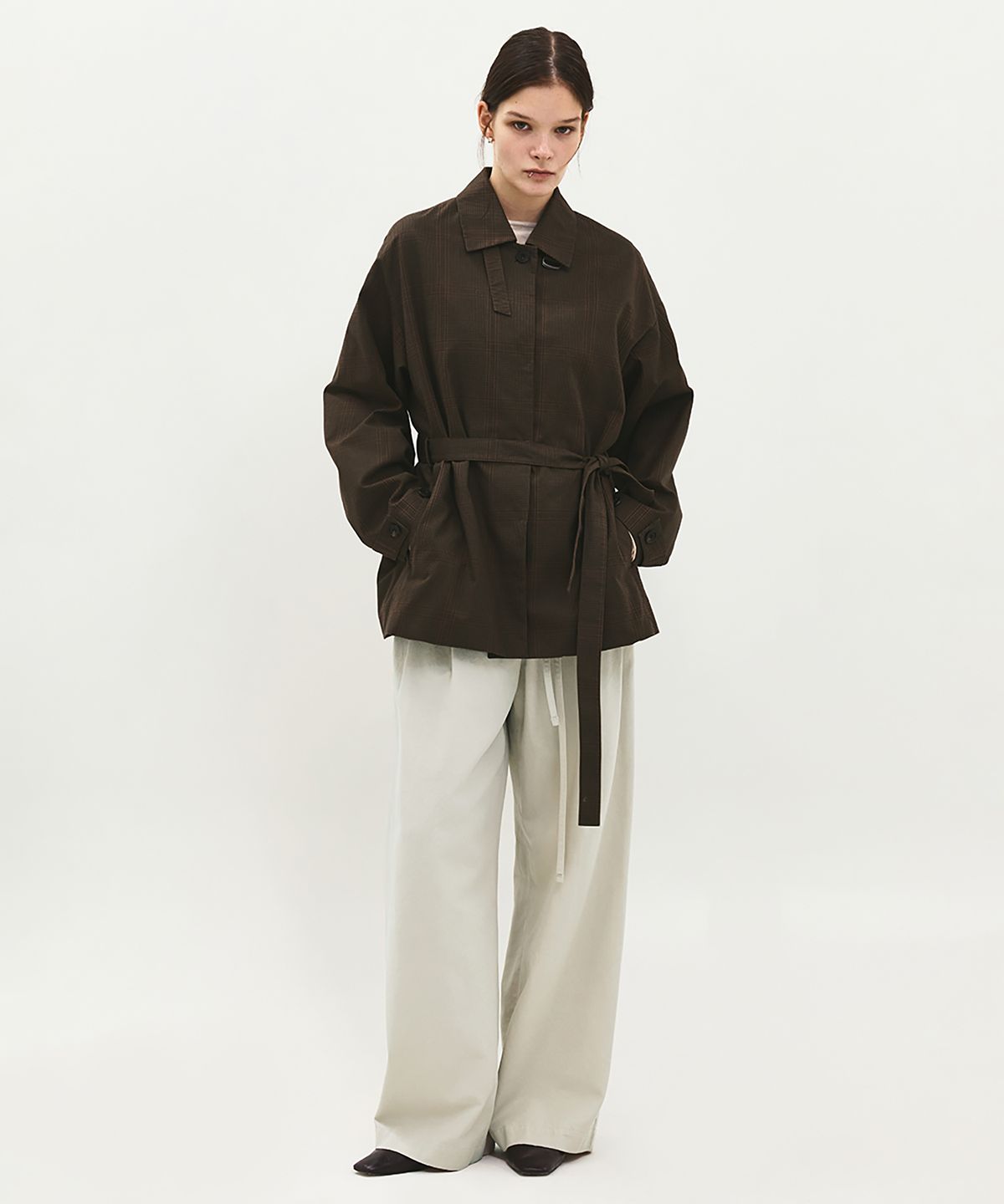 러프사이드 화이트라벨(ROUGH SIDE WHITE LABEL) Single Strap Coat Brown Check