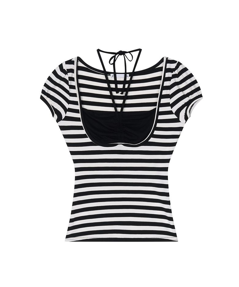 Black stripe Giselle gathered top (Medium)