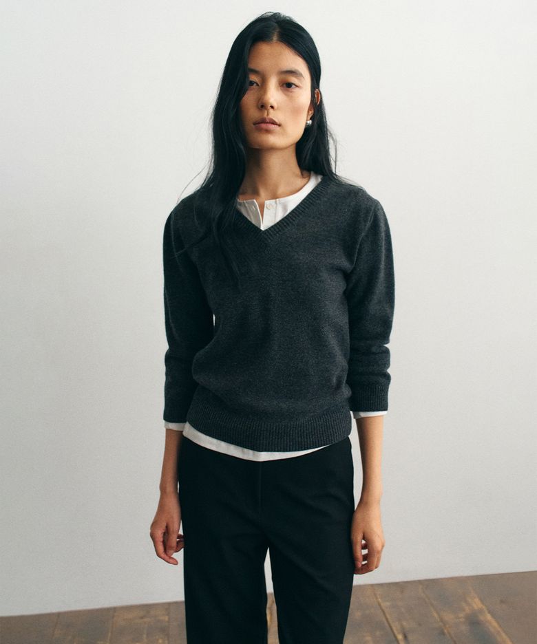 Mona Wool V-Neck Knit_Charcoal